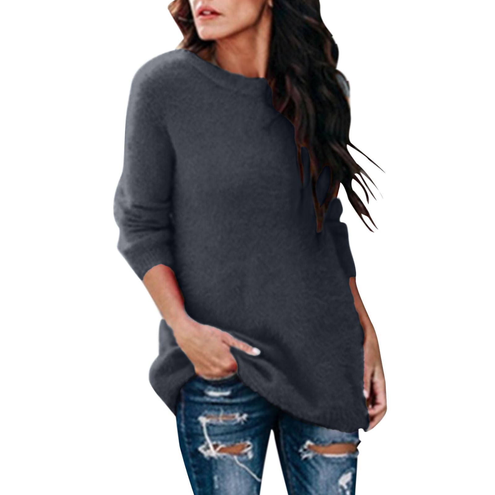 Womens Cute Sweaters Casual Crewneck Fleece Pullover Long Sleeve Thermal Soft Fuzzy Sweater Winter Clothes Plus Size