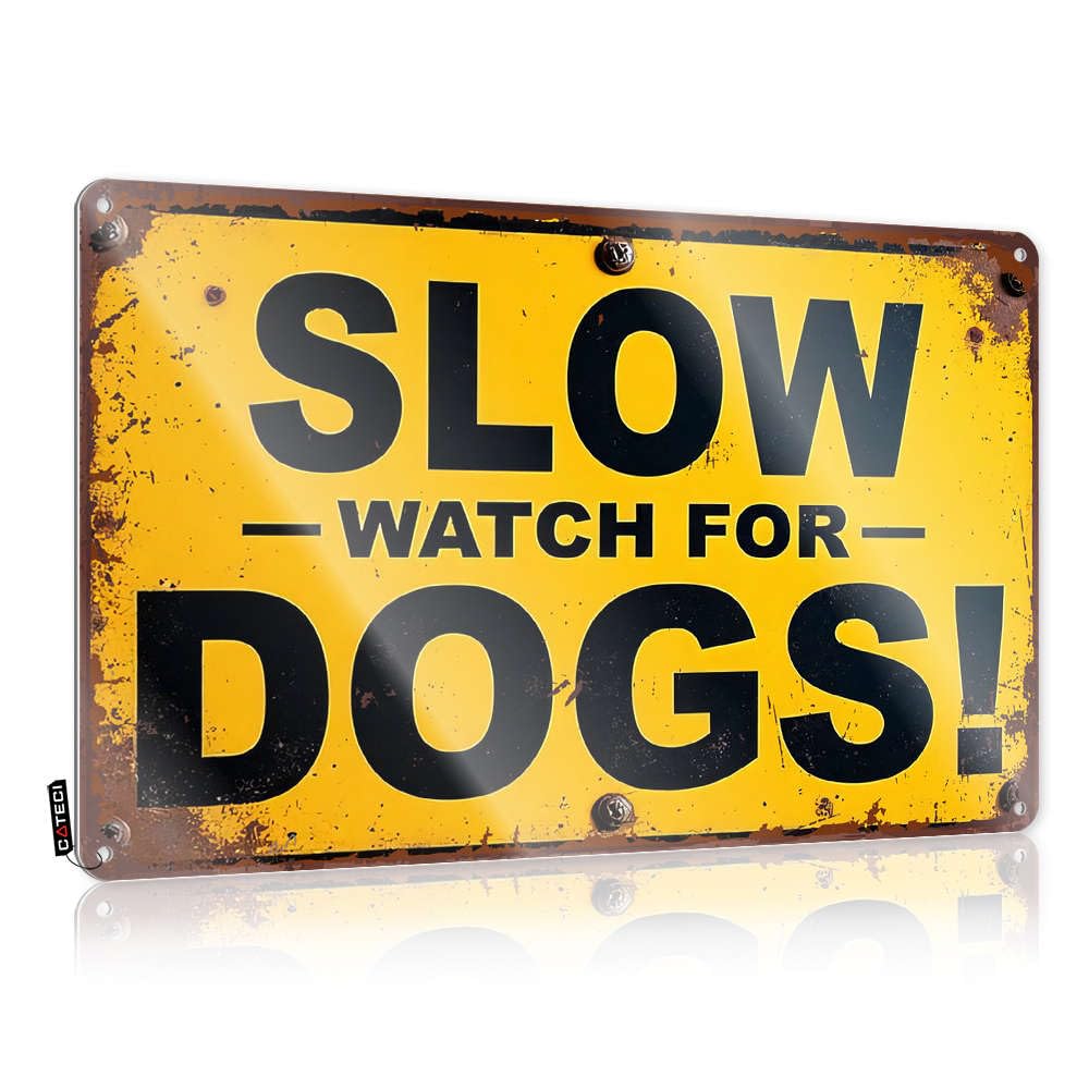 Funny Patio Decor Slow - Watch For Dogs! Tin Sign Funnymetal Sign Man Cave Signs And Decor(30X40CM)