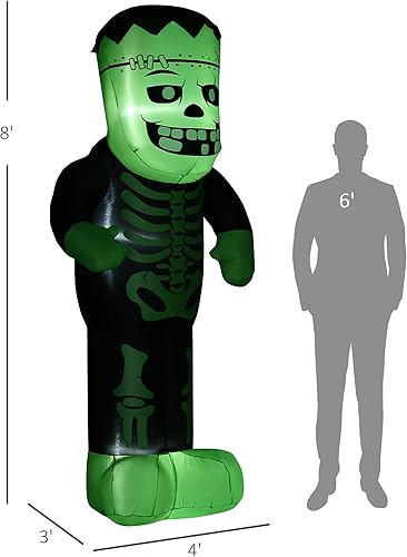 Miniatura 7 de HOMCOM Inflables de Halloween de 8 pies de alto para decoración al aire libre, esqueleto Frankenstein, decoración de patio inflable al aire libre