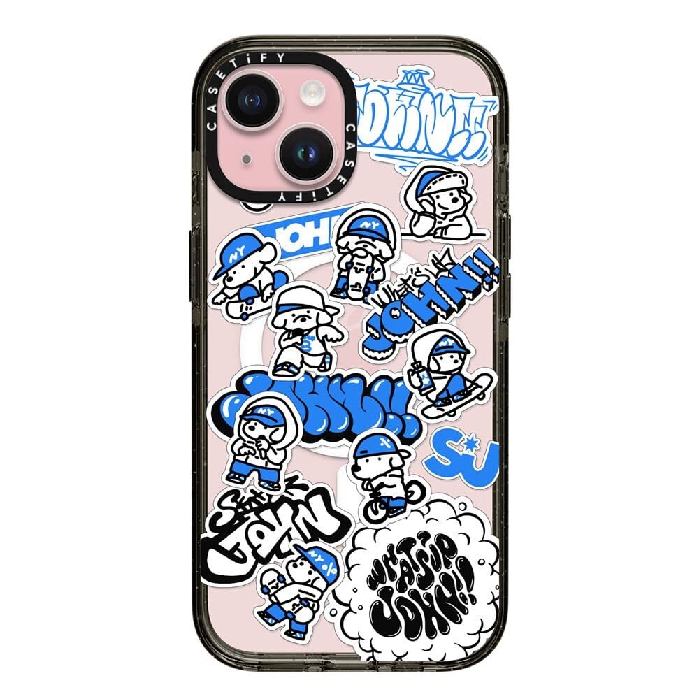 CASETiFY インパクト iPhone 15 ケース [MagSafe対応/薄型 軽量/耐衝撃] - miniJOHN - クリア ブラック