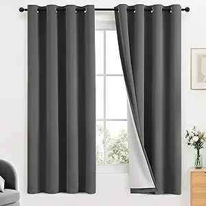 Yakamok Room Darkening 100% Blackout Curtains Grommet Window Treatments with 2 Thick Layers-Charcoal Grey Thermal Insulated Drapes Set of 2 Panels for Bedroom Living Room 52 Inches by 63 Inches Length