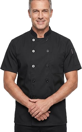 Unisex Chef Coat Lightweight Chef Jacket Black Short Sleeve Shirt Chef Uniform Costume for Kitchen Restaurant