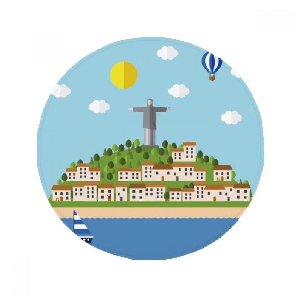 Tapis multicolore Corcovado Brésil motif feu et ballon avec base en caoutchouc antidérapante