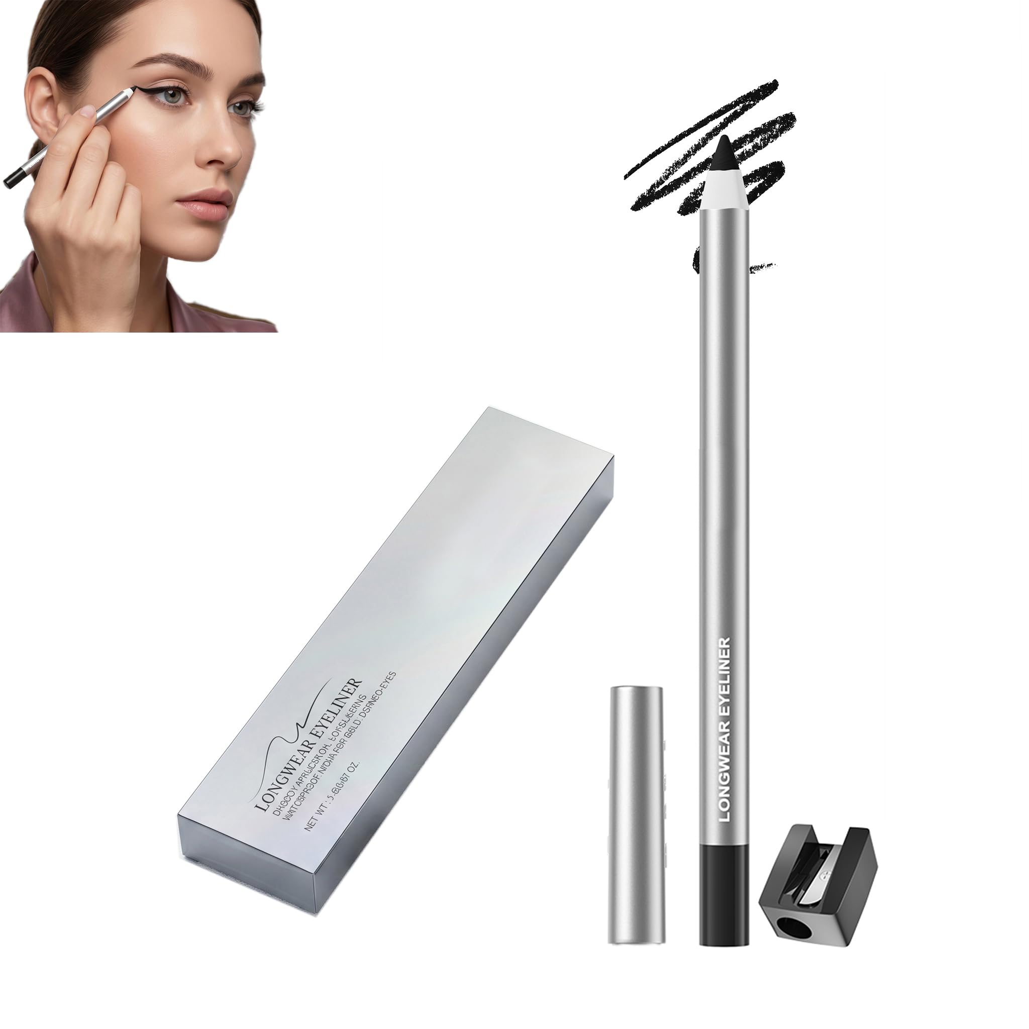 Foleto Eyeliner Pencil Black Smudge Proof with Sharpener(Liquorice)