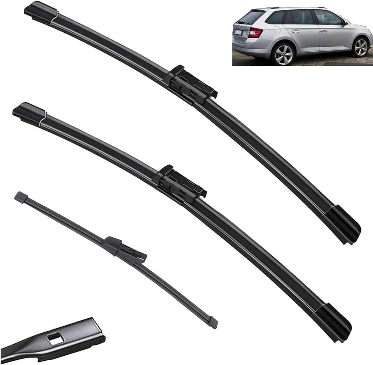 nwsplmy Wiper Blades Front Rear Set for Skoda Fabia Combi Estate 2014-2020 24" 16" 16" - Durable Natural Rubber
