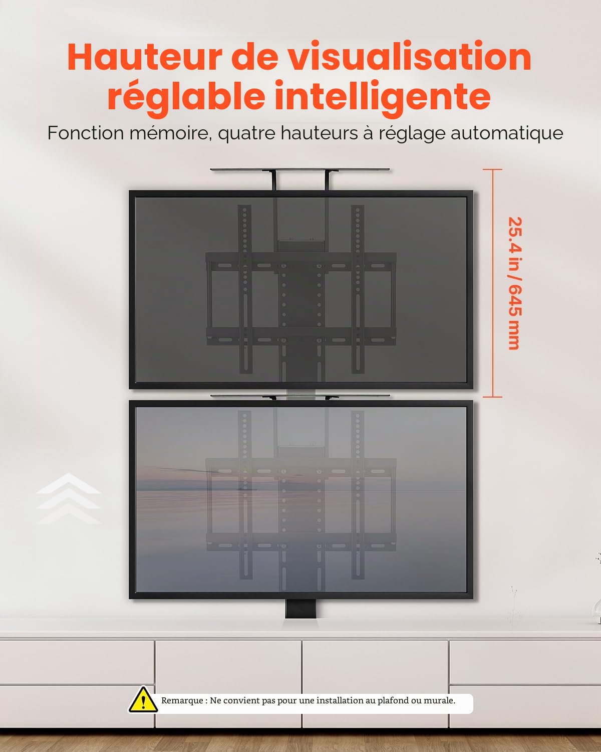VEVOR Support TV Motorisé Réglable, Fixation TV Charge de 60 kg, Accroche Téléviseur Max. VESA 400x400 mm, pour Écran 32-55 po/81,3-140 cm (Pas dans l'Armoire) ou 32-50 po/81,3-127 cm (dans l'Armoire)