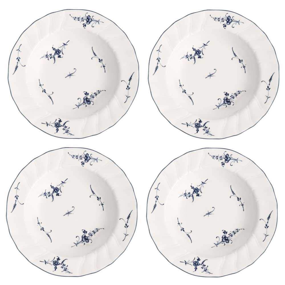 Villeroy & Boch VIEUX Luxembourg - Juego de platos hondos (4 unidades, 23 cm, porcelana), color blanco y azul