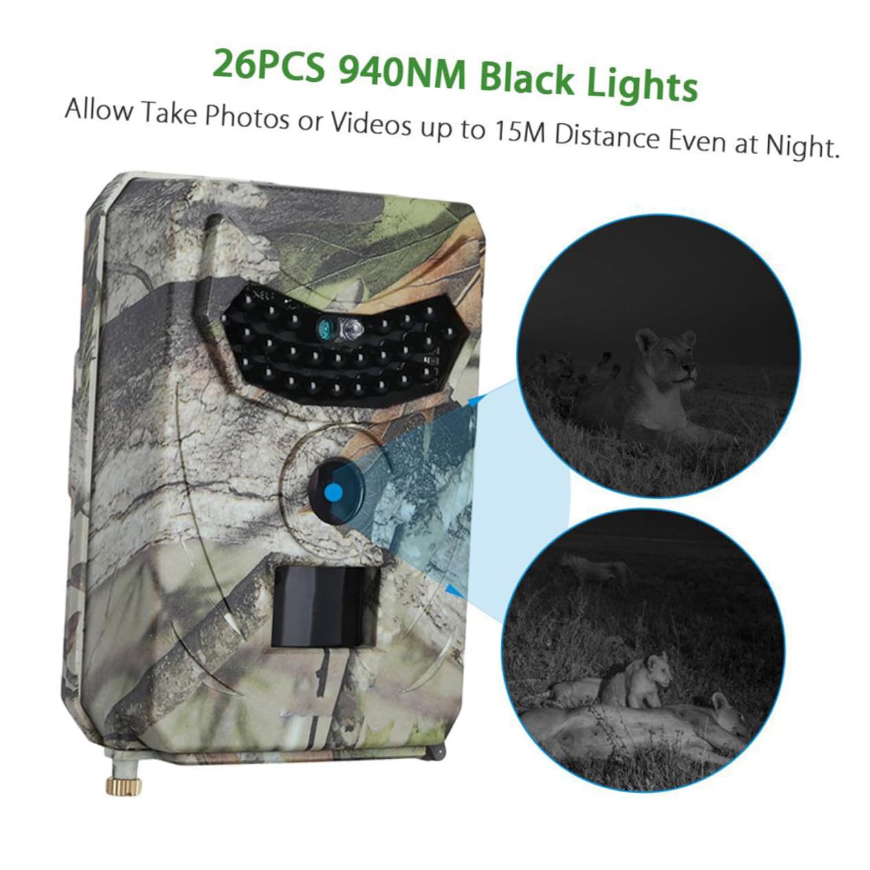 Mikikit Caméra de Chasse Étanche 1080p 26 LED Infrarouges, Plastique Robuste, Angle Pir 110°, pour Surveillance Extérieure et Observation Forestière
