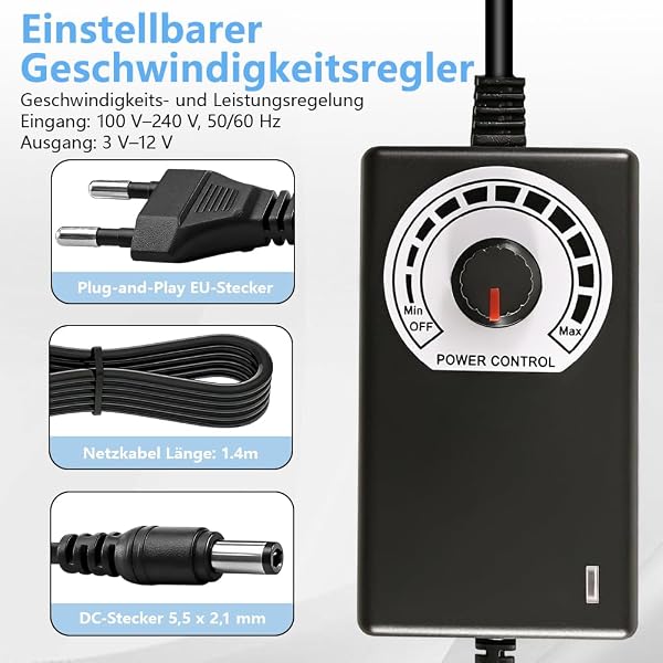 4 x 120mm Gehäuselüfter 12V PC Lüfter, Computer Lüfter mit Netzstecker & stufenlosem Drehzahlregler für PC Laptop TV Router Chassis Cabinet Server - 2