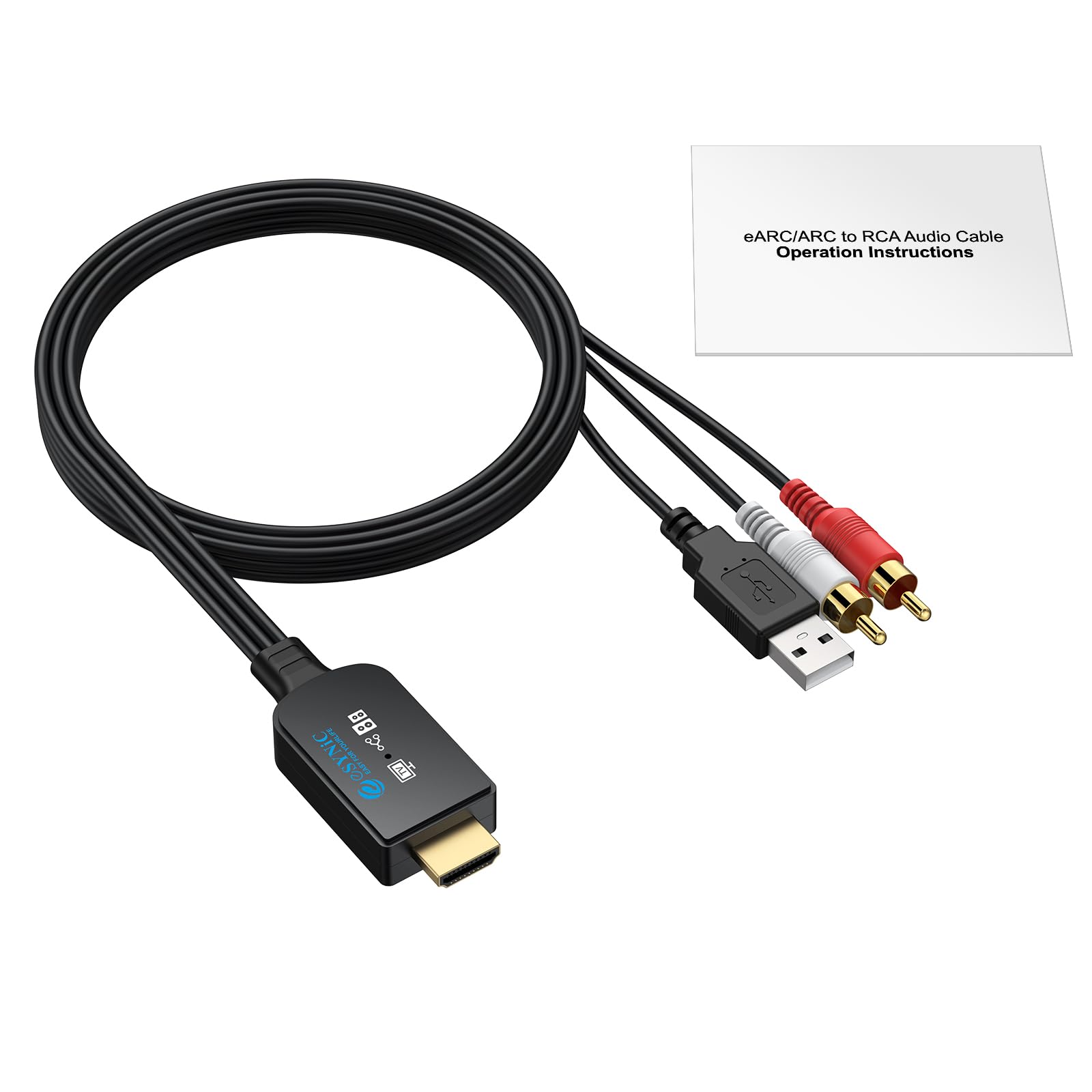 eSynic 192KHz Cavo Convertitore Audio HDMI eARC/ARC a RCA per HDTV Altoparlanti Cuffie, Supporta CEC Telecomando, eARC ARC Audio Extractor con Cavo Integrato 1.5m, Uscita L/R PCM 2CH