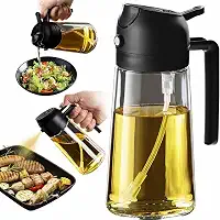 Pulverizador de Azeite de Oliva 2 em 1 de Vidro 450 ml para Cozinhar – Porta Azeite Spray Dispensador Borrifador para Fritadeira sem Óleo, Churrasco, Salada e Utensílios de Cozinha – Preto