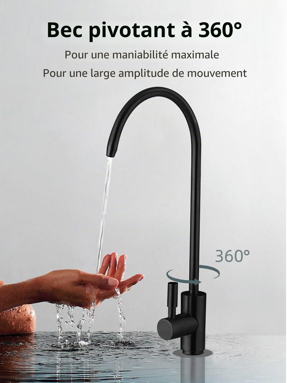 Robinet d'eau potable noir mat, filtre à eau sans plomb, facile à installer pour évier de cuisine et bar