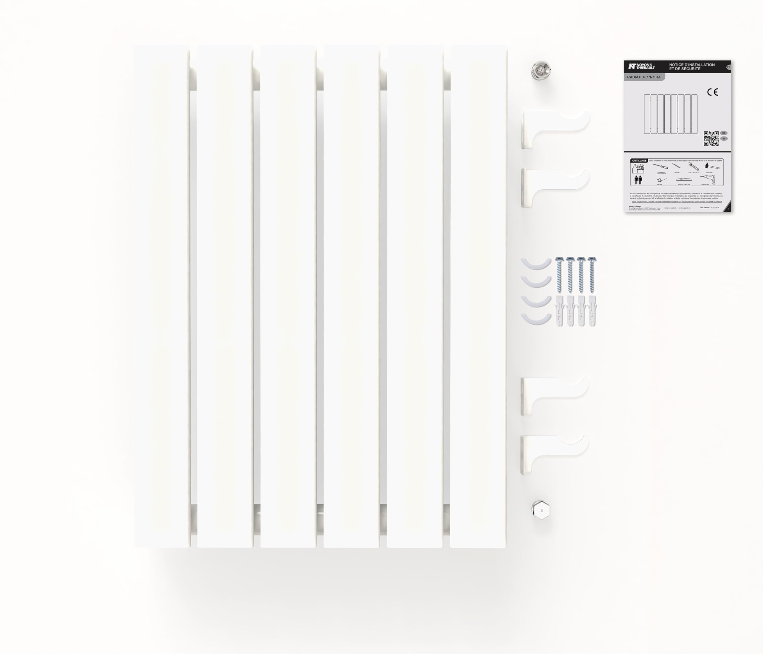 Radiateur blanc mural eau chaude horizontal en acier | 60 x 45 cm 361 Watt pour chauffage central | 4 raccordements standards 15x21 (1/2) série NYTIA by NOYON & THIEBAULT
