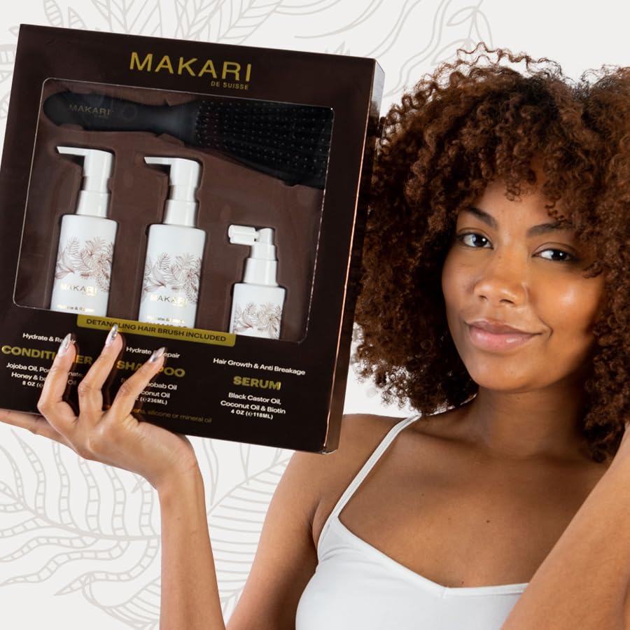 Makari Hair Care Set with Shampoo, Conditioner, Serum & Brush | Biotin, Black Castor Oil, Jojoba & Honey | Hydrates, Strengthens & Enhances Shine | Sulfate, Paraben & Silicone-Free - Image 2
