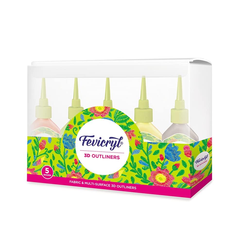 Fevicryl 3D Outliners Regular Kit 20ml x 5 | Fabric and Multi-Surface 3D Outliners Assorted Pack, Multi Colour | DIY Art & Craft | Ideal for Artists, Gifting-image-35