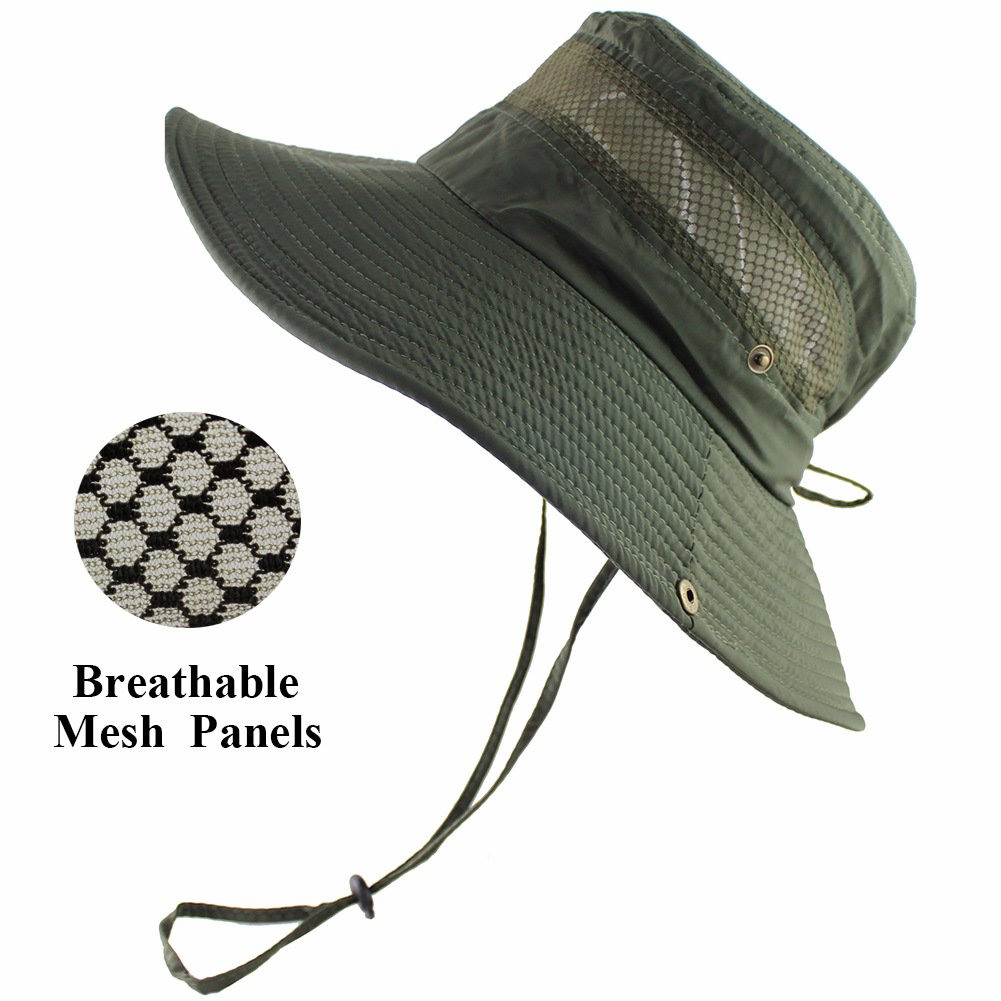 CAMOLAND Chapeau boonie respirant à large bord pour l'extérieur, protection solaire UPF 50 , casquette de safari en maille pour voyage, pêche (gris