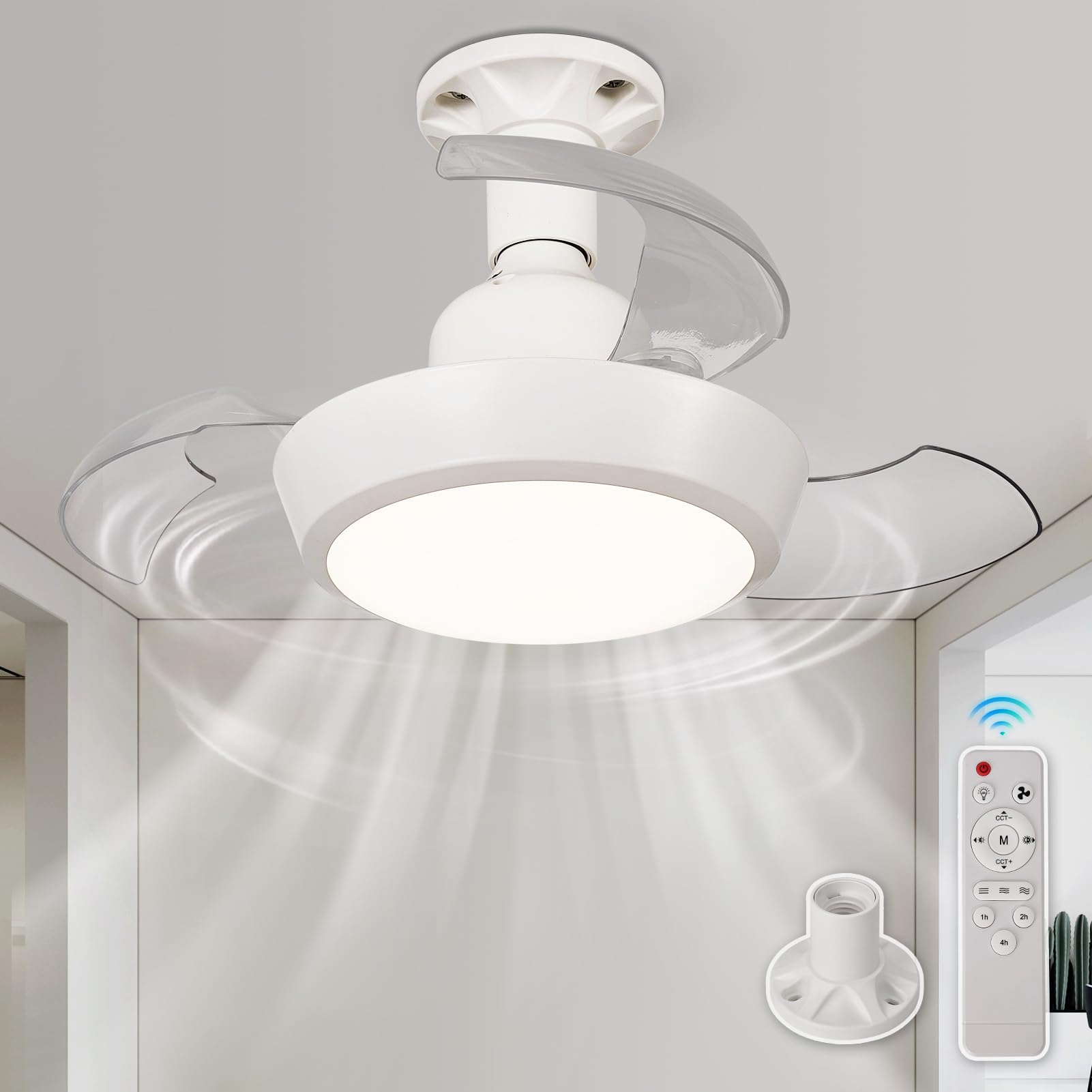 HARPER LIVING E27 Ceiling Light Bulb Fan with Remote, 30W Dimmable 3CCT
