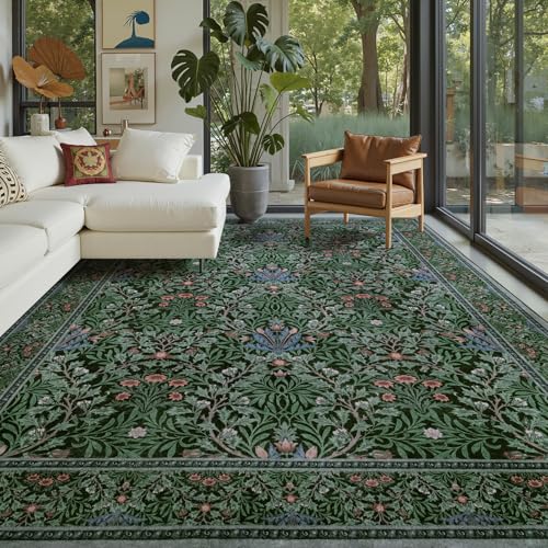 Dadasgk Dark Green Floral Area Rug 8x10 for Living Room,