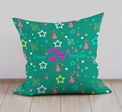 DreamVio Happy 24th Birthday Cushion,Pillow for Brother,Sister,Husband,Wife,Spouse,Parents,Father,Mother on birthday's & Anniversaries Color : Light Green (12 x 12 inch)