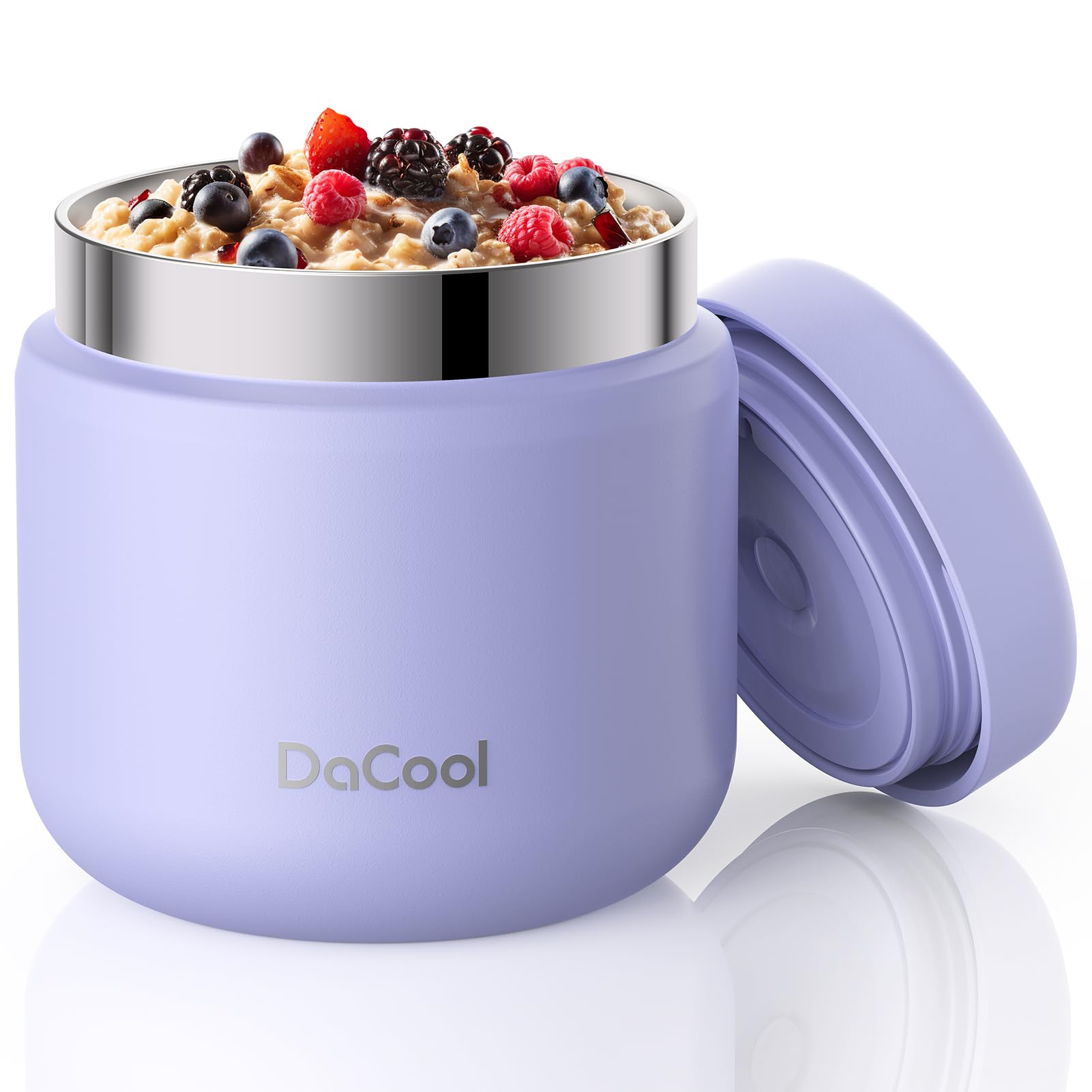 DaCool Kids Thermo for Hot Food 13 OZ Insulated Food Jar Kids Lunch Food Thermo Vacuum Stainless Steel Insulated Lunch Container Bento for School Office Picnic Travel Outdoors, Light-Purple