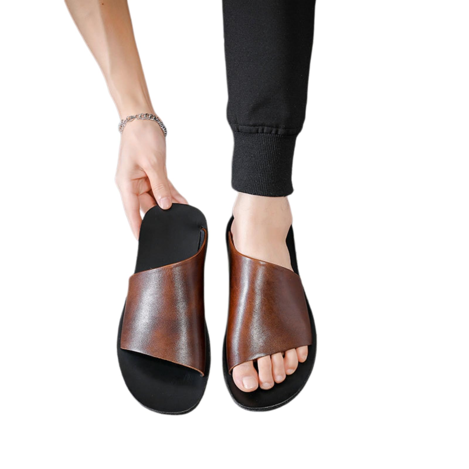 Pantofole Moda Uomini Vintage Mules, Comodo Scivolo in Pelle su con Semplice Stile Casual