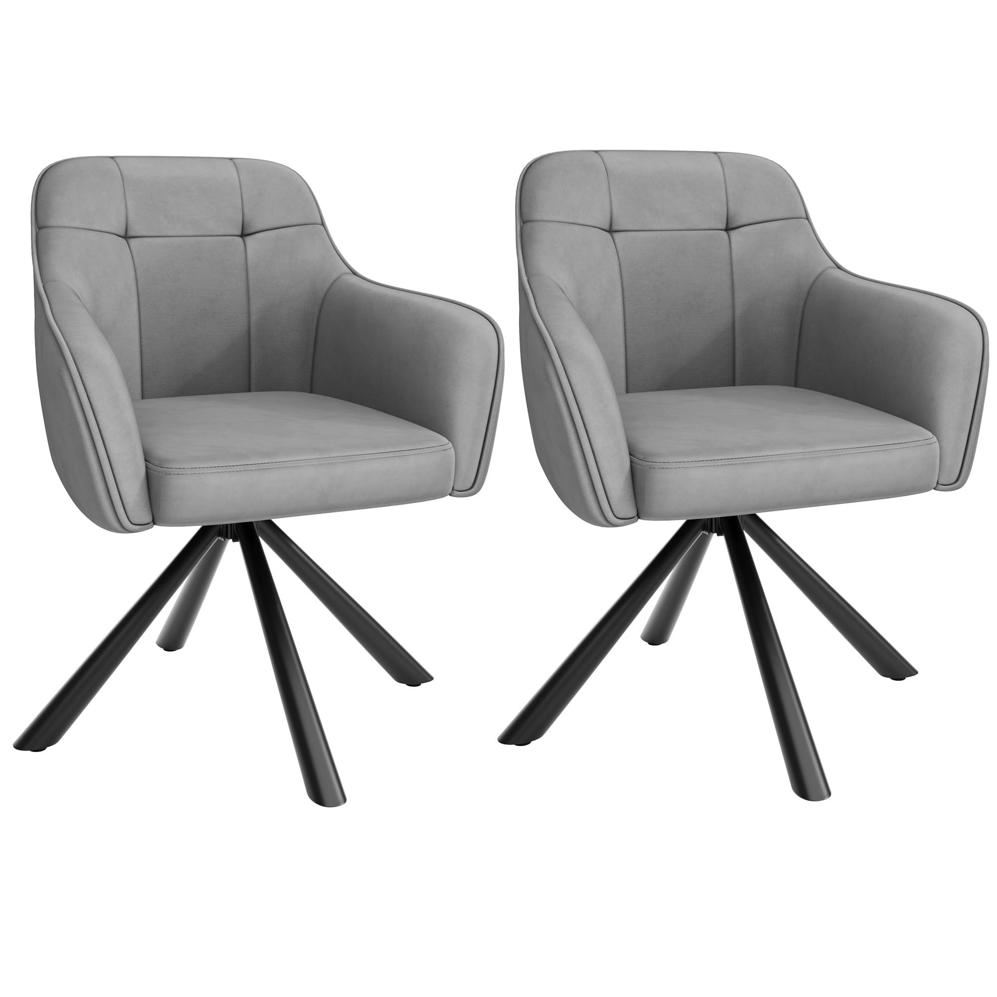 YOUDENOVA 360° Swivel Dining Chairs Set of 2, Modern Velvet Armchairs with Metal Legs, Ergonomic Upholstered Desk Chair for Kitchen, Living Room, Home Office, Vanity, Light Grey