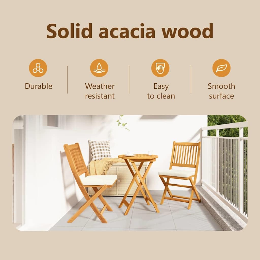 vidaXL Juego Bistro de Jardín 3 uds. Marrón Madera de Acacia Sólida