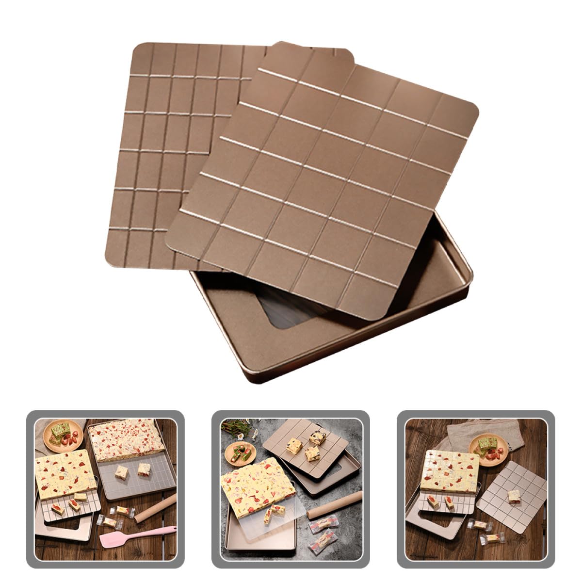 Operitacx Set di Utensili da Forno per Torrone 3 Pezzi in Metallo Antiaderente Teglia e Stampo per Dolci Fatto a Mano, Resistente e Facile da Pulire, per Preparazioni Dolciarie e Regali