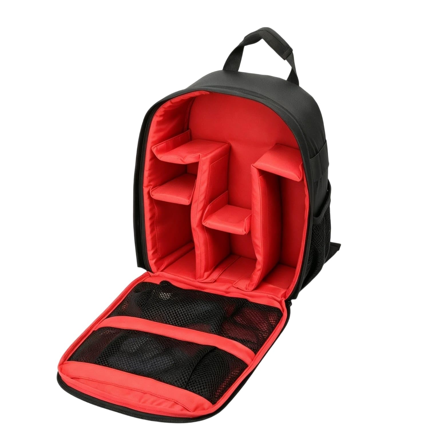 SNAPPSY Front Opening DSLR Camera Backpack Mesh Pocket Padded Camera Backpack Safeguarding Photo Storage Black for Photographers, Red, S-picture-6