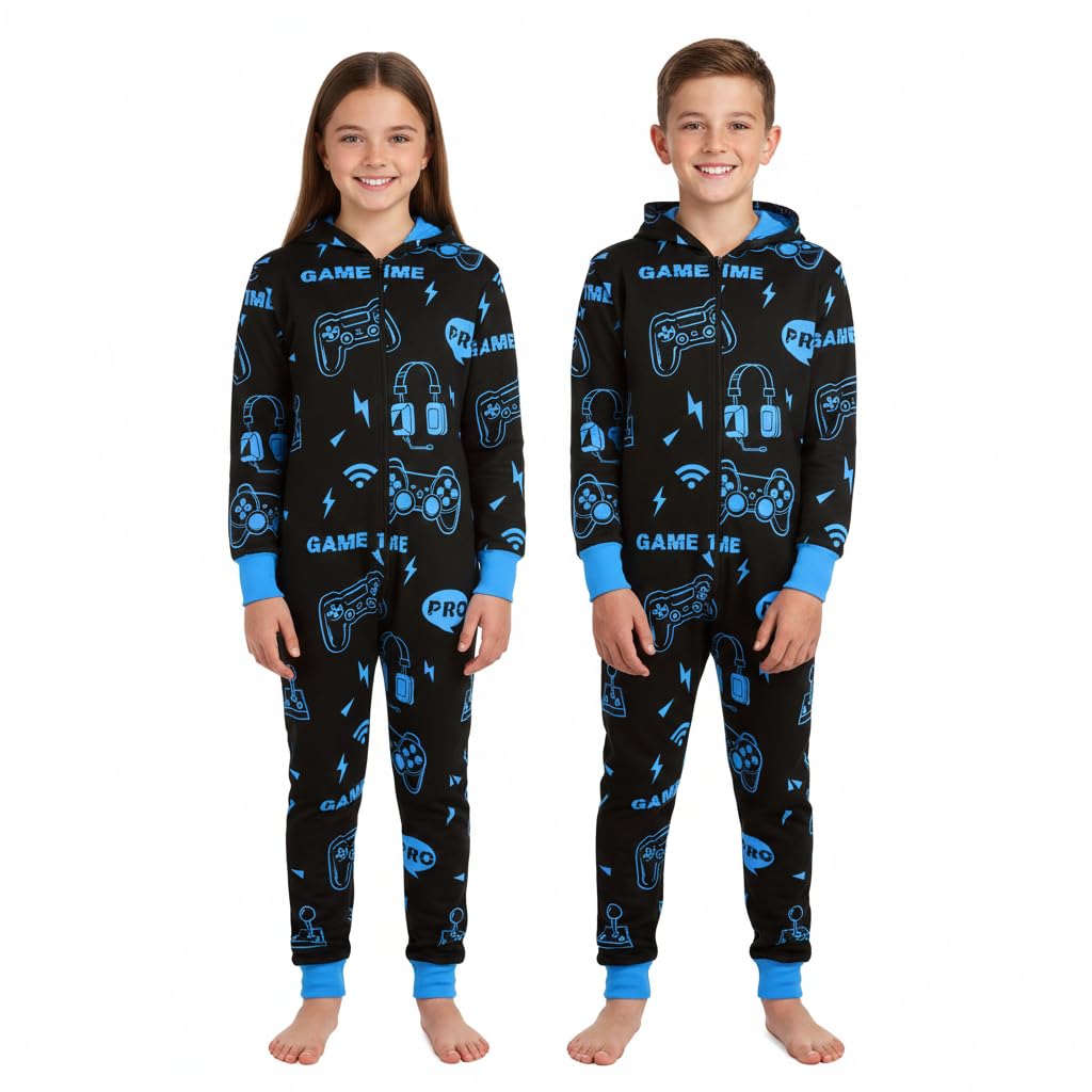 A2z 4 Kids Girls Blue Boys A2z Onesie One Piece Pyjamas Sleepsuit - Cotton Onesie 182 Game ._13