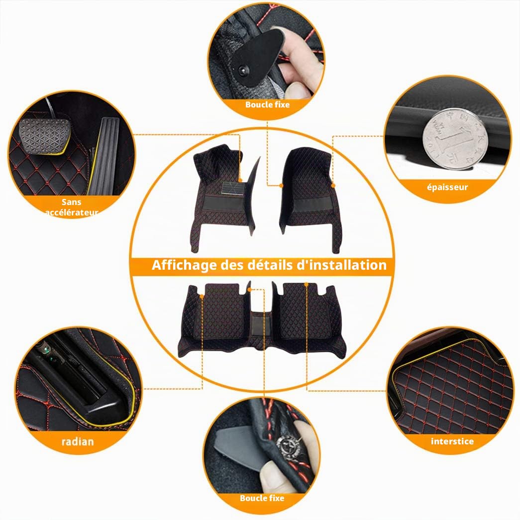 Cobear Tapis de Sol de Voiture pour 98% des berlines, des compactes, des coupés, des Breaks, des cabriolets et des monospaces - Tapis de Sol Auto en Cuir synthétique imperméable,Rouge et Noir