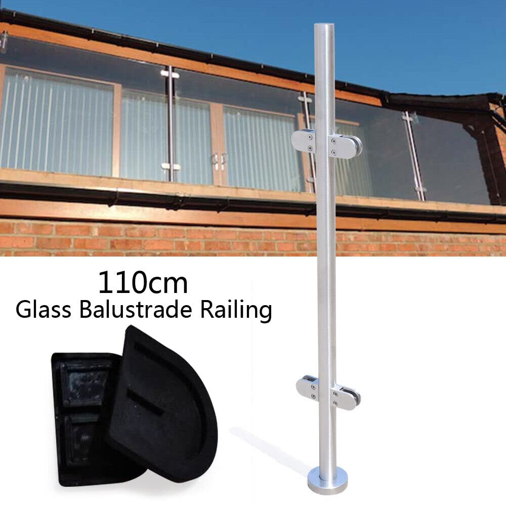 Palo Ringhiera In Acciaio Inox 304 – Colonna Per Balcone E Terrazza 110 Cm, Per Vetro Da 8-12 Mm, Argento