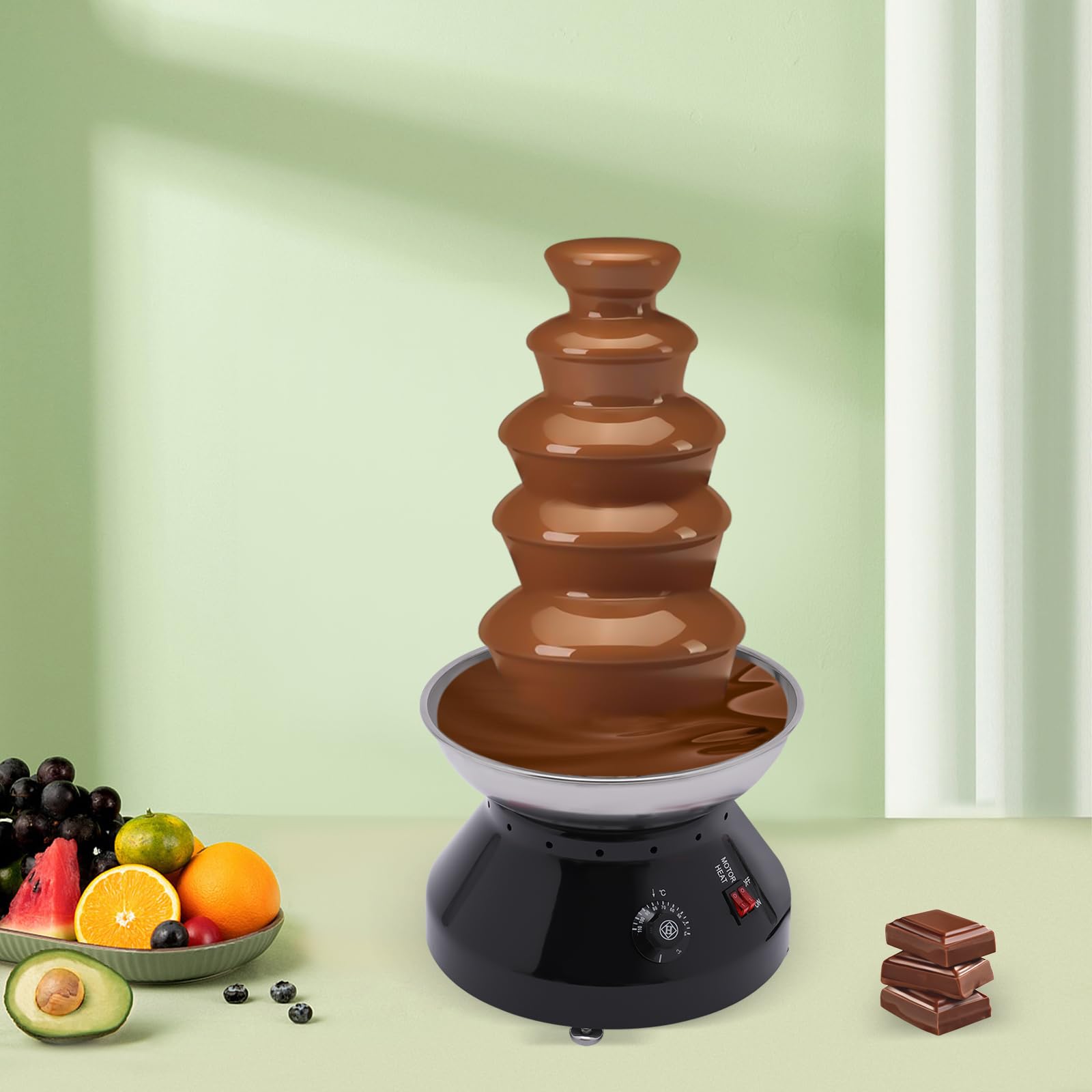 Torre 5 Animale 7 lb Grande Capacità In Acciaio Inox Fontana Di Cioccolato Caldo Commerciale Fonduta per Celebrazioni di Nozze Grandi Partiti Nero
