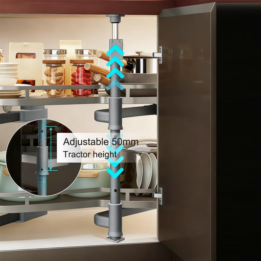 Verstellbarer Eckauszug für Küchenschränke mit Ecklösung und Soft-Close-Gewürzregal; Öffnungsmechanismus Links und rechts; 900 mm Höhe für maximale Effizienz.