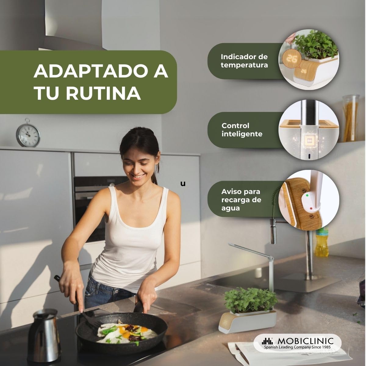 Mobiclinic®, Sistema de Cultivo Hidropónico Interior, Mini-Grow, Huerto de Interior, Luz Crecimiento, Altura y Ángulo Ajustable, Temporizador, Kit Germinación para Plantas, 4,5W, Led Automática