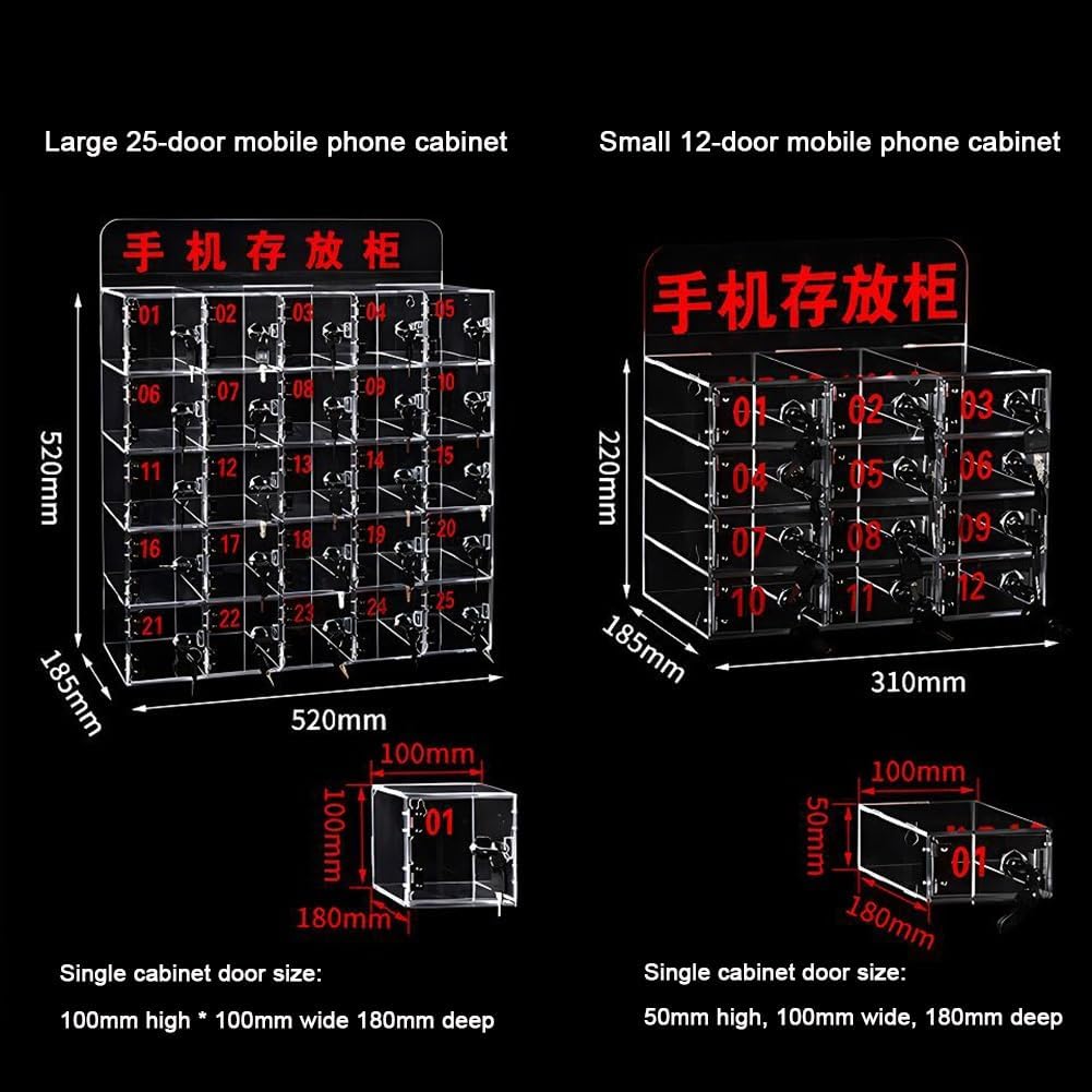 Mobile Phone Storage Box Transparent Acrylic Mobile Phone Security Locker with Key,Acrylic Wall-Mounted Cell Phone Locker, Clear Storage Cabinet with Lock & Keys for School, Office, Factory,