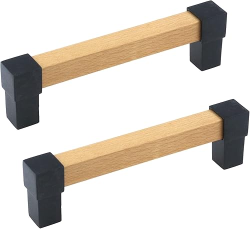 Antrader Manija de cajón de barra cuadrada, 2 tiradores de madera maciza, de centro a centro de 5.04 pulgadas (5.039 in) para armarios