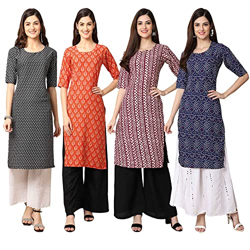 Image of Pinkmint Women's Crepe Digital Print Straight Kurta [Pack of 4] (CCV-334-338-339-335)