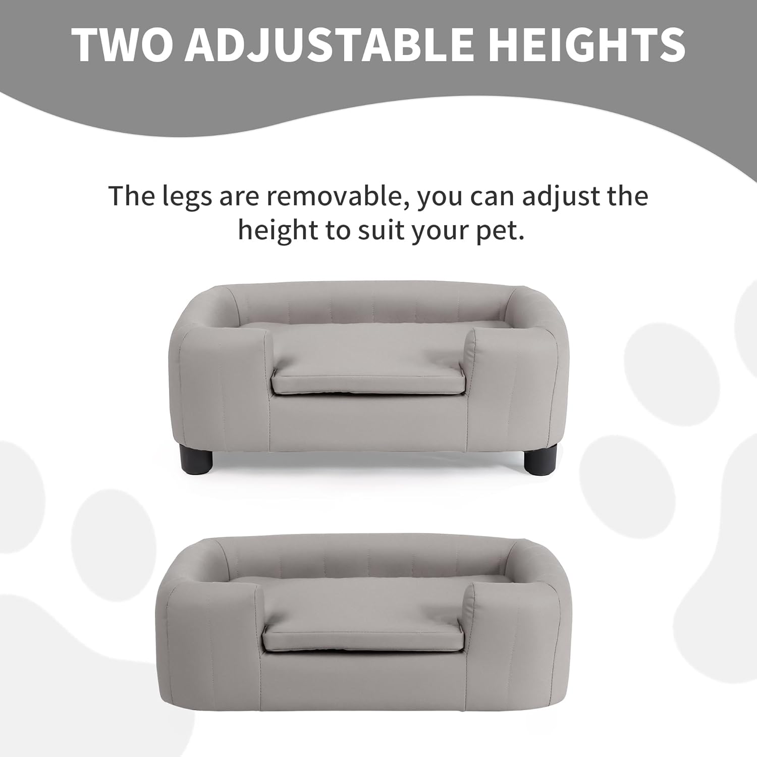 37-Inch Modern Pet Sofa with PU Scratch-Resistant Fabric and Adjustable Legs, Elevated Dog Couch for Small and Medium Dogs, Comfortable Dog Sofa Bed