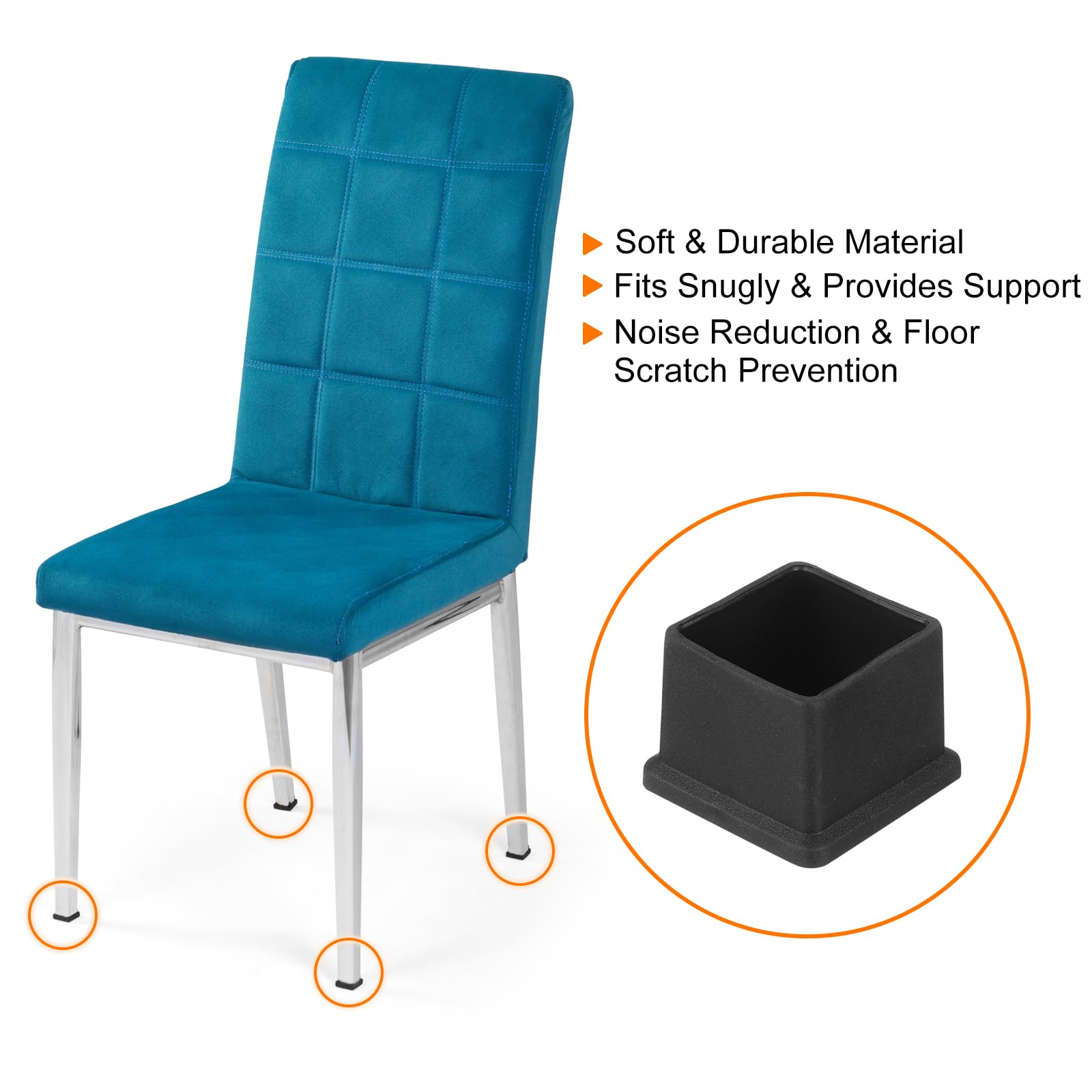 QUARKZMAN 16 Embouts de Pieds de Chaise Carrés en PVC, 25mm x 25mm, Noirs, Antidérapants et Résistants à la Corrosion, pour Meubles et Sols
