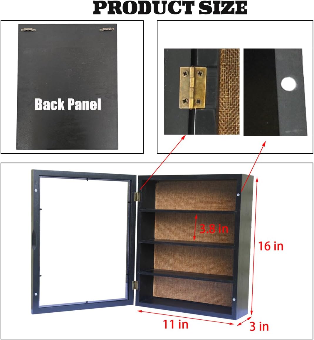 11x16 Shadow Boxes Frames Large Shadow Box with Removable 3-Grid Shelves Deep Memory Box Display Case Solid Wood Shadow Box for Medals, Wedding Bouquet, Collectibles (Black)