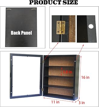 11x16 Shadow Boxes Frames Large Shadow Box with Removable 3-Grid Shelves Deep Memory Box Display Case Solid Wood Shadow Box for Medals, Wedding Bouquet, Collectibles (Black)