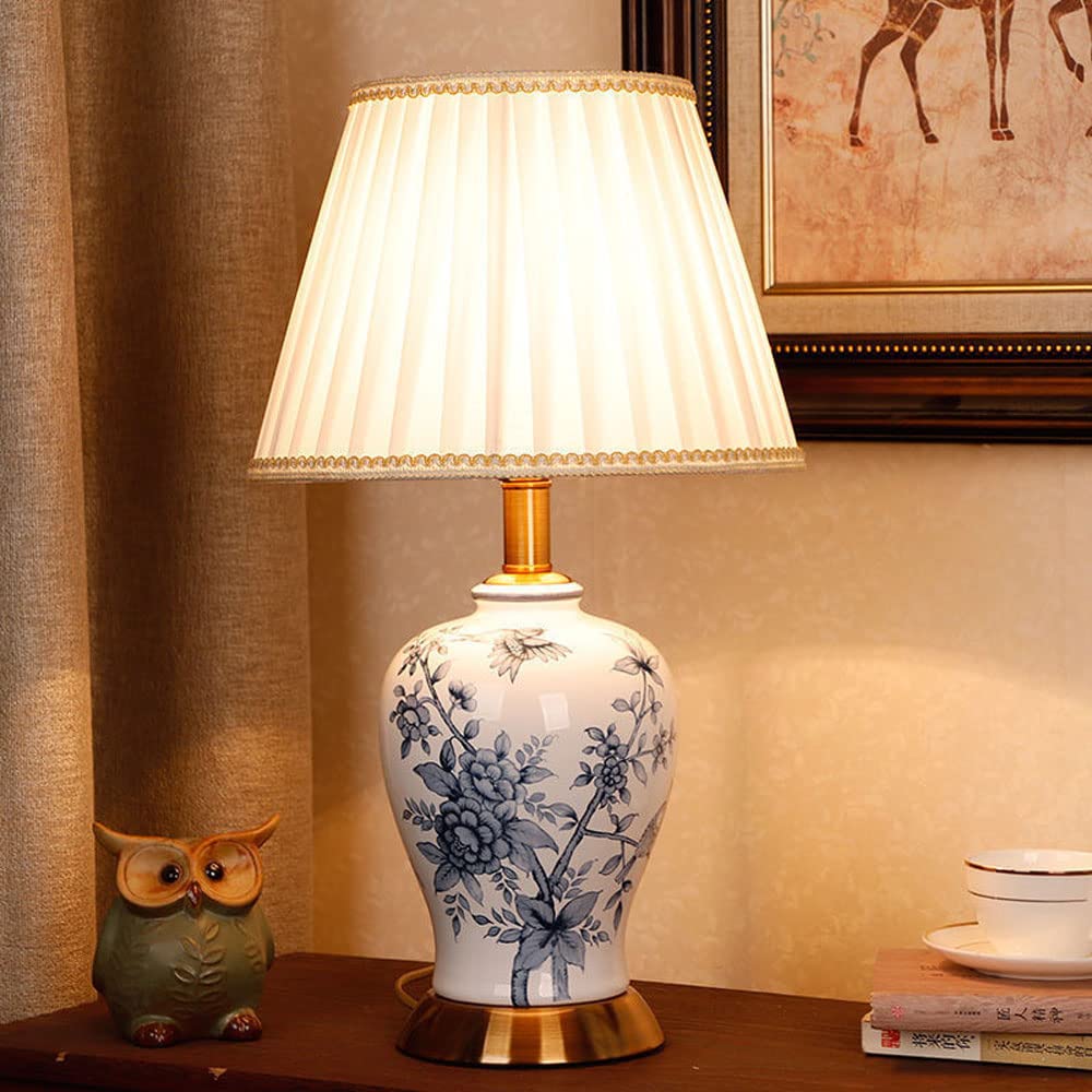 asdchZen 20" Traditional Table Lamp Modern Bedside Lamp Vintage Decorative Table Lamp Ceramic Bedside Lamp Living Room Study Desk Lamp Nightstand Lamps Vintage Bedside Lamps-A,H
