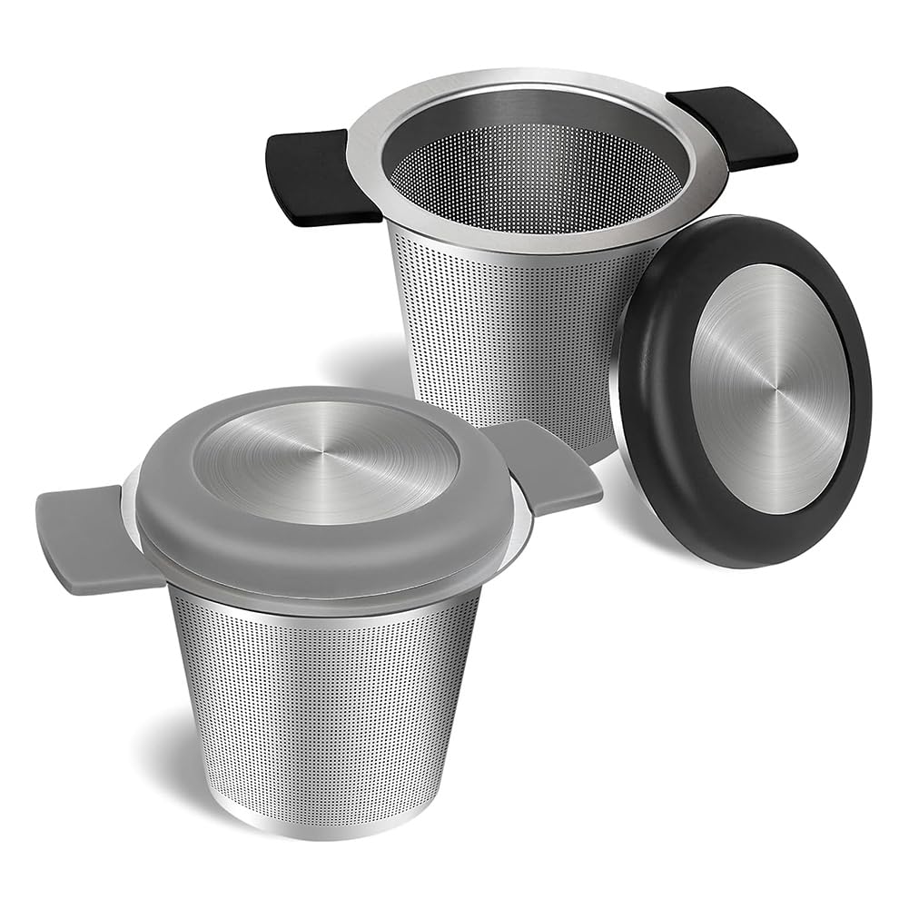 CTRLZS Fine Mesh Tea Infusers,2PCS Large Tea Strainers for Tea Stainless Steel Tea Steeper with Heat Proof Silicone Handles Easy Install