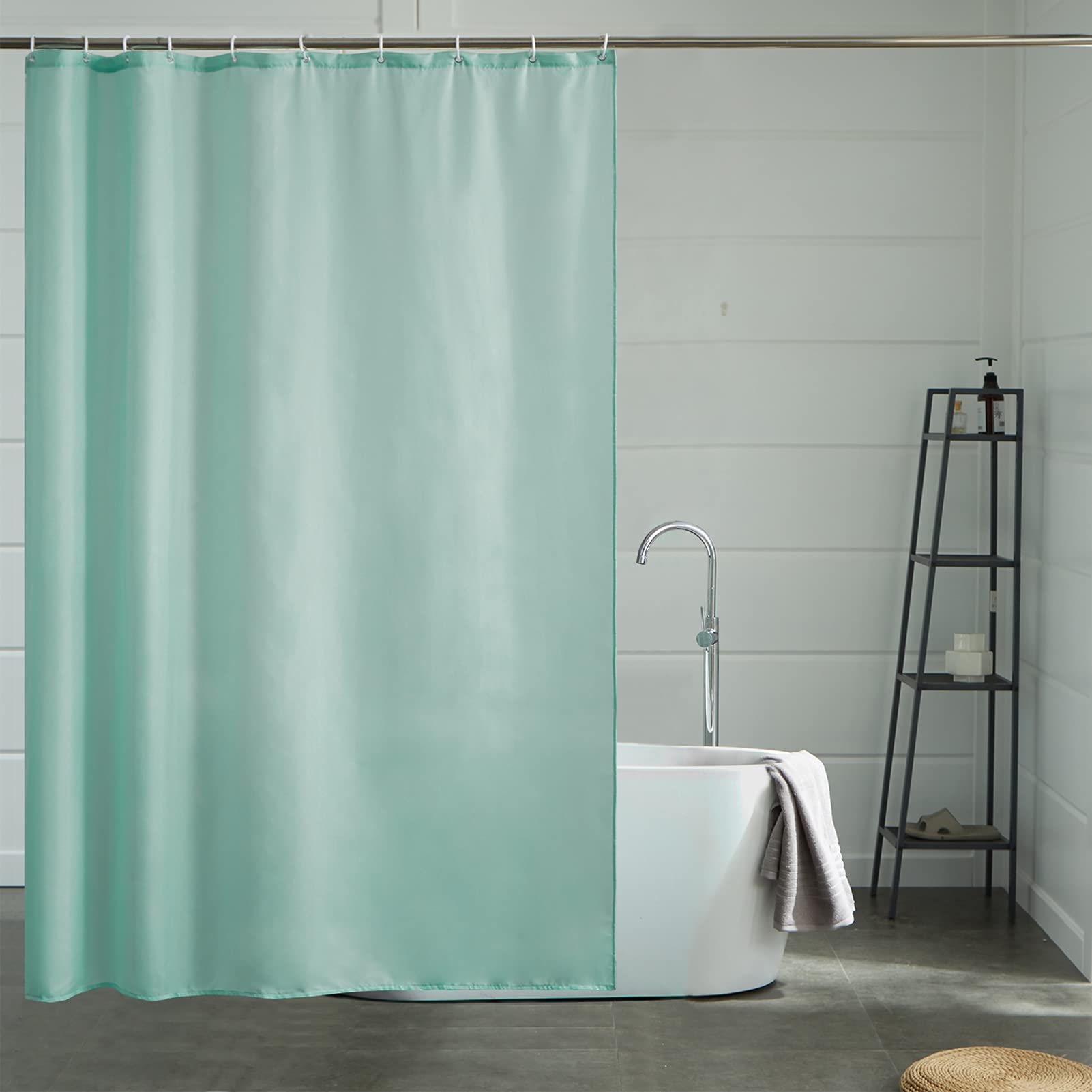 Cortinas Baño Blanca Antimoho Antibacteriano Impermeable Poliester Tela Lisa Lavable, con 12 Ganchos Plásticos, 180x200 Cortina. — view 142