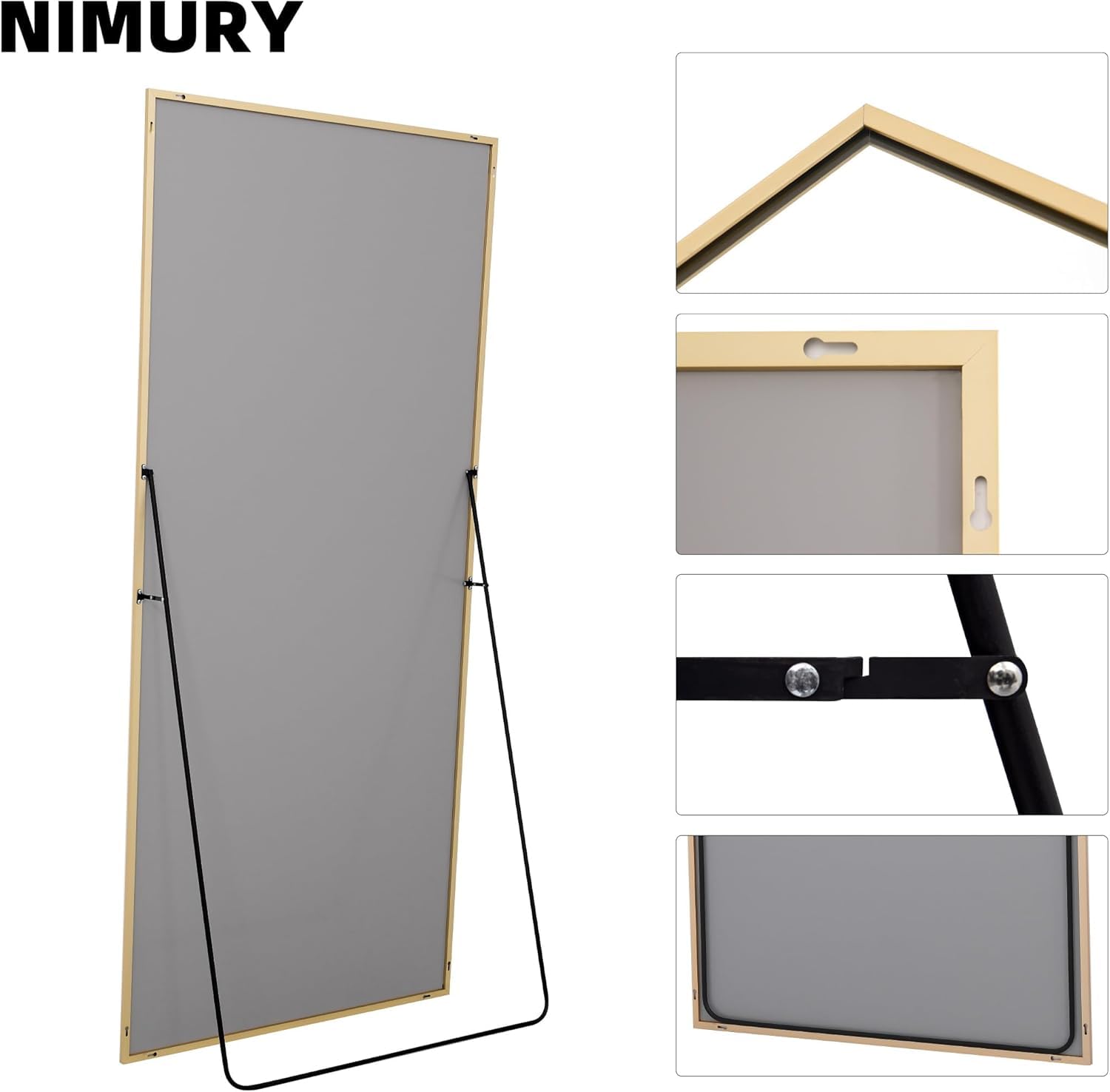 Specchio da Terra, 161 x 52 cm Specchio Rettangolare con Cornice in Alluminio Oro per Bagno, Camera da Letto, Ingresso e Corridoio