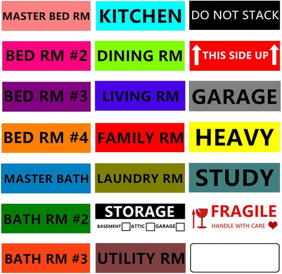 1008 Count Packing Labels for Moving House Essentials, Moving Labels Coloured, 21 Different Stickers - 4 Bedroom, 3 Bathroom, Kitchen Fragile, Blank Space Box Sticker - 4.5x1 Inch Packing Supplies