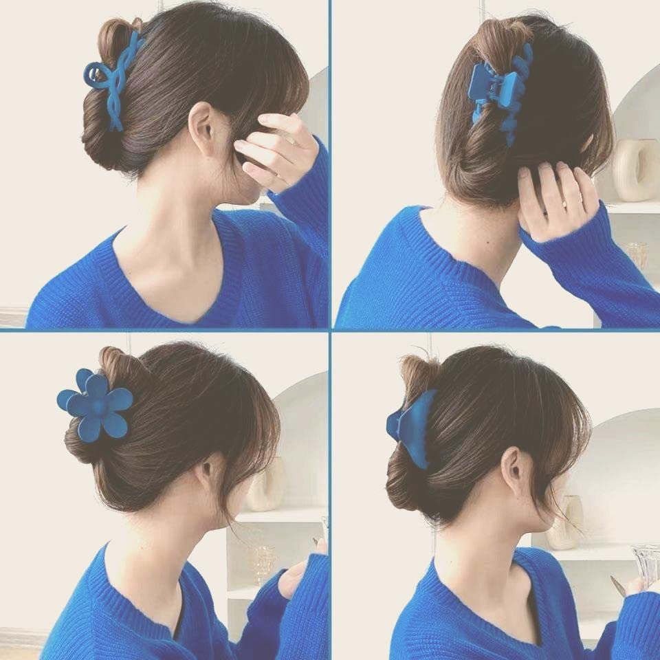 7PCS Blue Hair Claw Clips, Lightweight Big Strong Hold Nonslip Matte Claw for Thick Hair & Thin Hair & Curly Hair, 90's Vintage Jaw Clips for Women & Girls, - Image 2