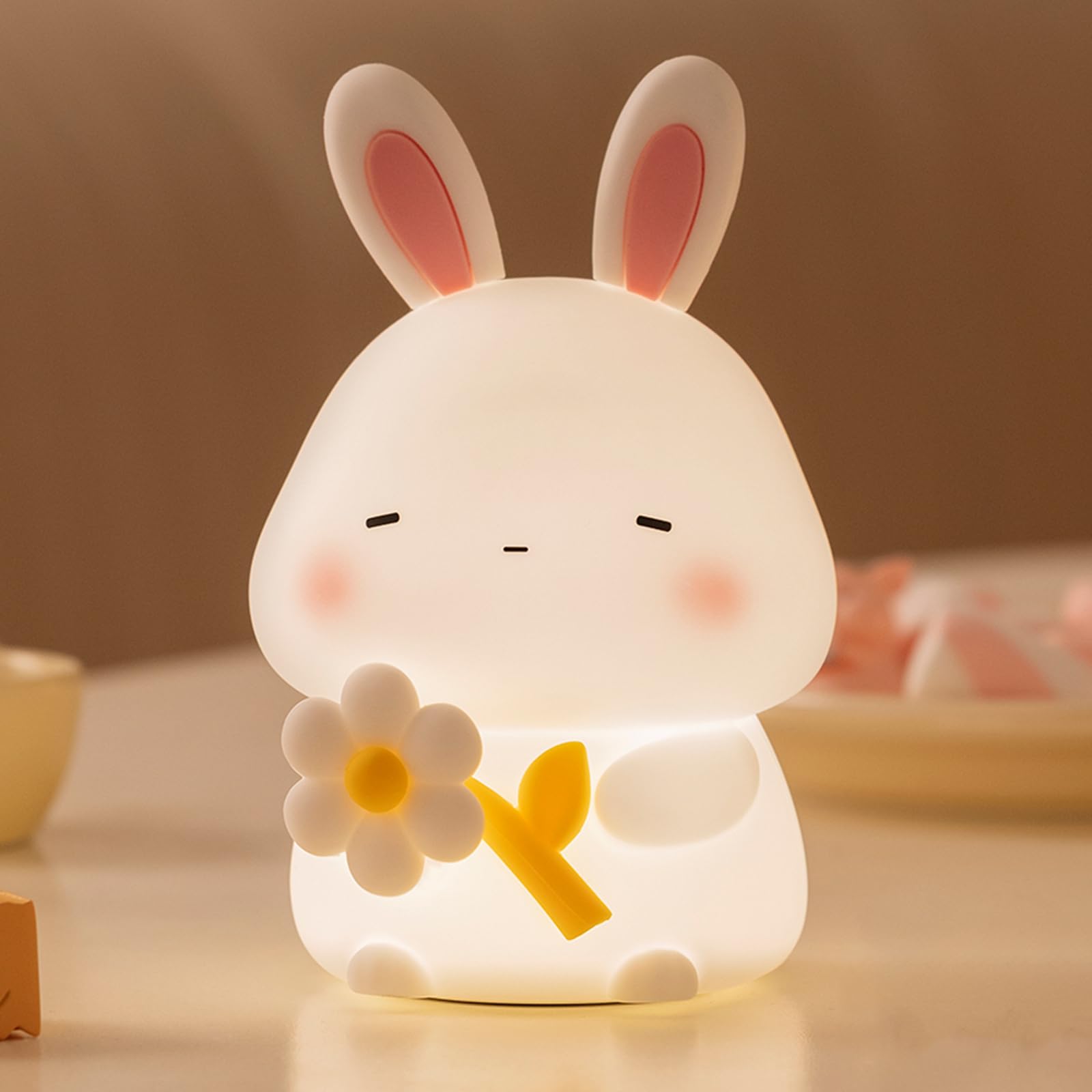 かわいいナイトライト、シリコーン製調光可能な充電式ベッドサイドタッチランプ、3段階の明るさ、30分自動オフタイマー付き、寝室に最適、ホームデコレーションやギフトに理想的 (ウサギ)