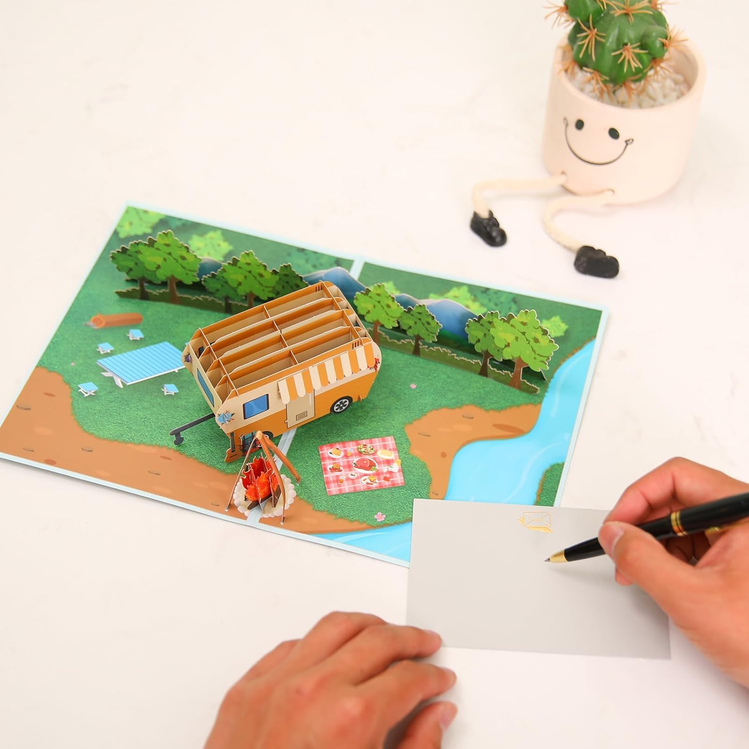 3D Pop-up cadeaukaart camping, verjaardagskaart, waardebon voor kamperen, vaderdag geschenken, reisvoucher, cadeau-ideen verjaardag, vakantie, H21, bruin